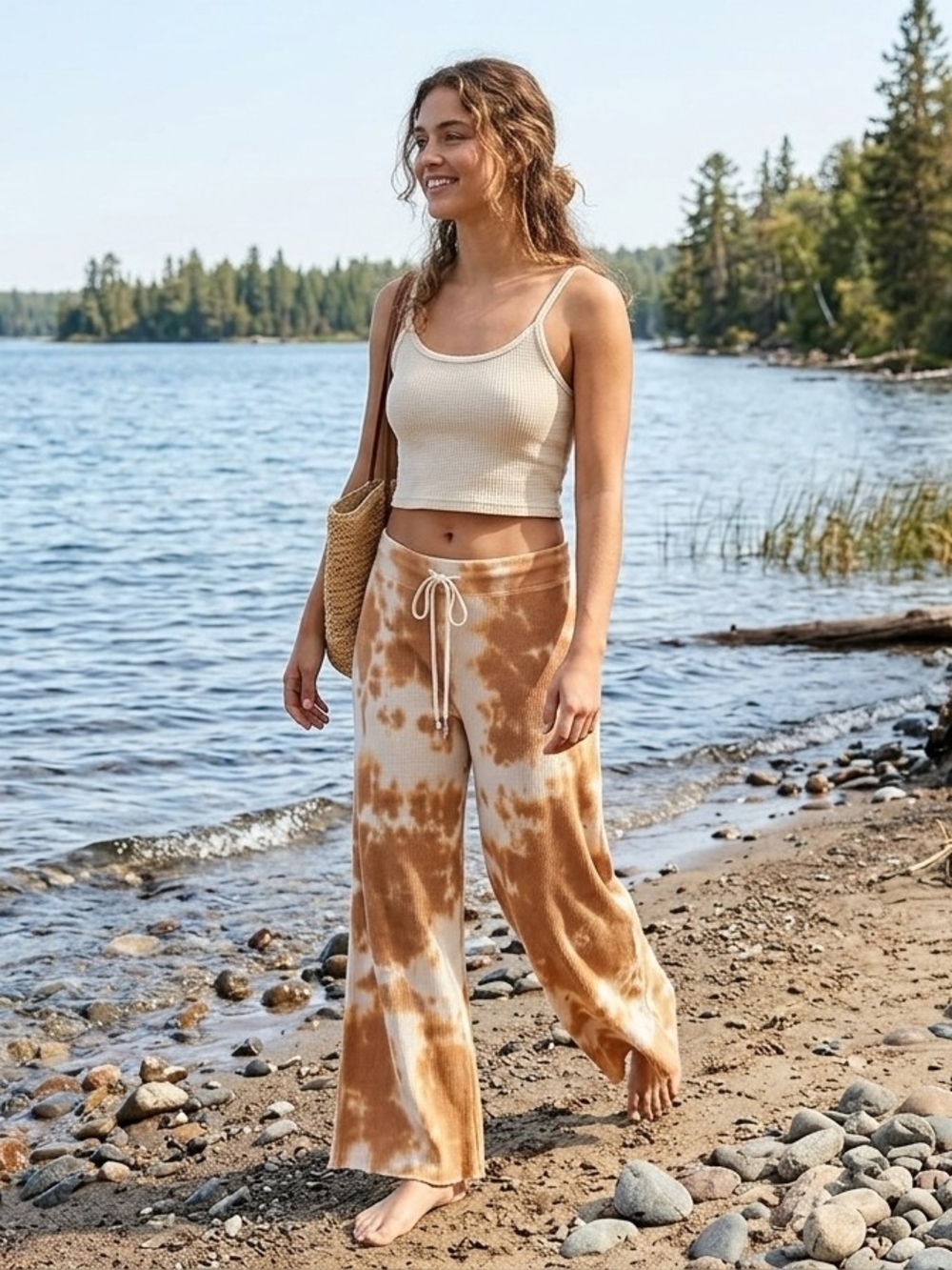 MATE the Label Cream & Brown Tie-Dye Wide-Leg Lounge Pants